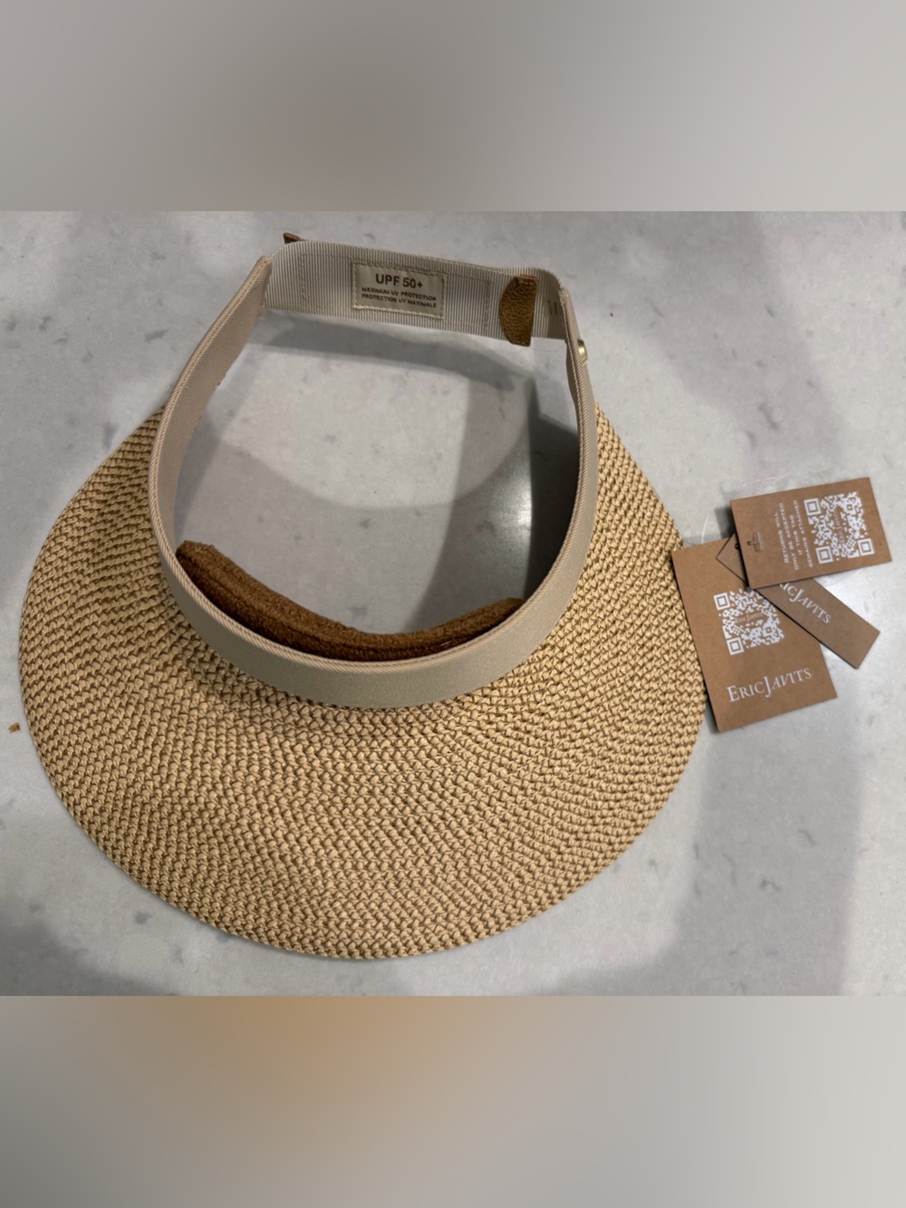 Eric Javits NWT - Champ II Visor Peanut Beige Straw Packable UPF 50+ One Size